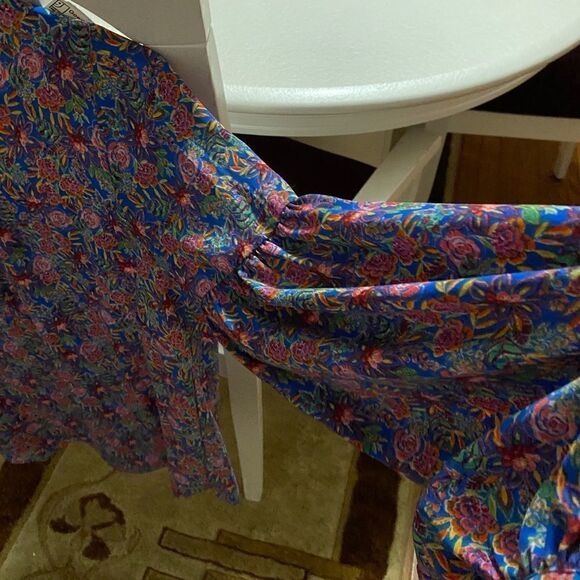 Rose + Olive boho pastel flowers top with ballon sleeves Sz M - Picture 4 of 13